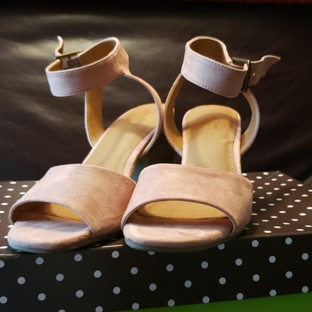 Nude stack heel sandals